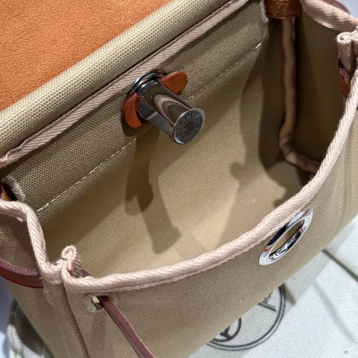 HM Mini Herbag Silver Buckle 20 Natural Canvas and Hunter Cowhide 243315