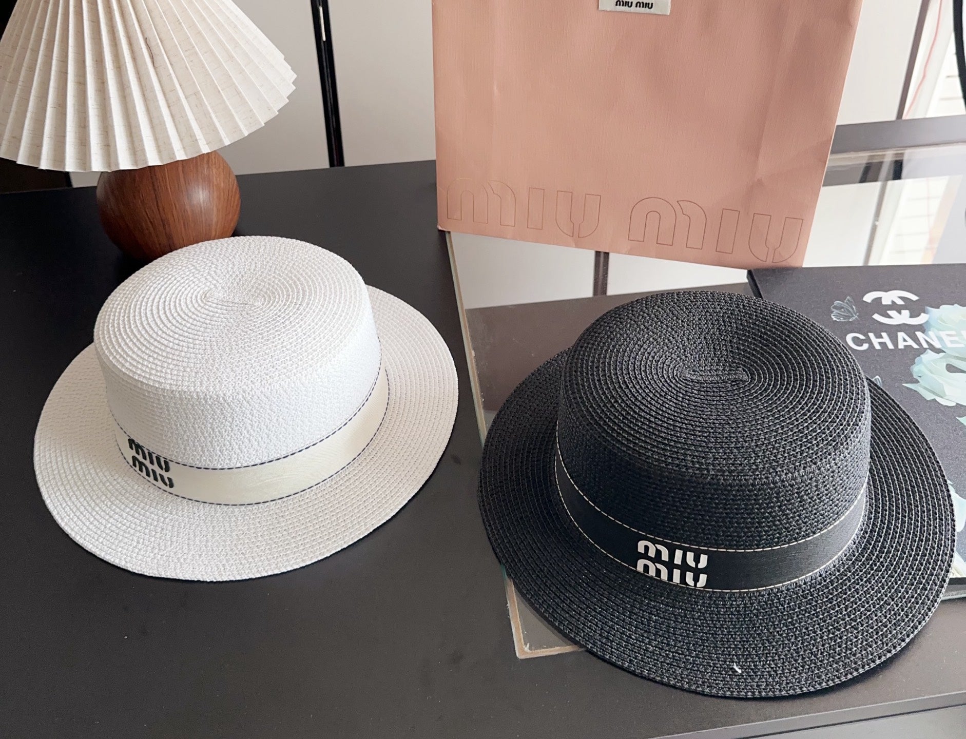 Miumiu Flat-Top Straw Hat 323449