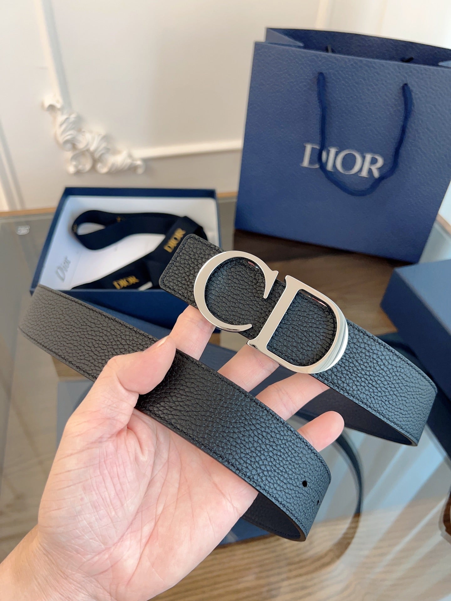Dior 2025 Belt Black with Silver Buckle