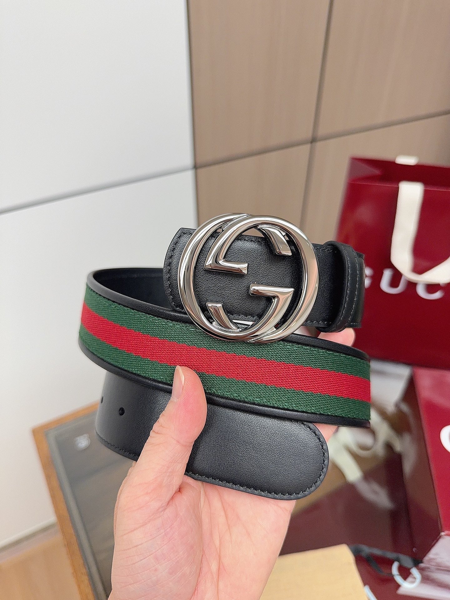 Gucci 2026 GG Buckle Web Belt 40mm Canvas Leather 215509