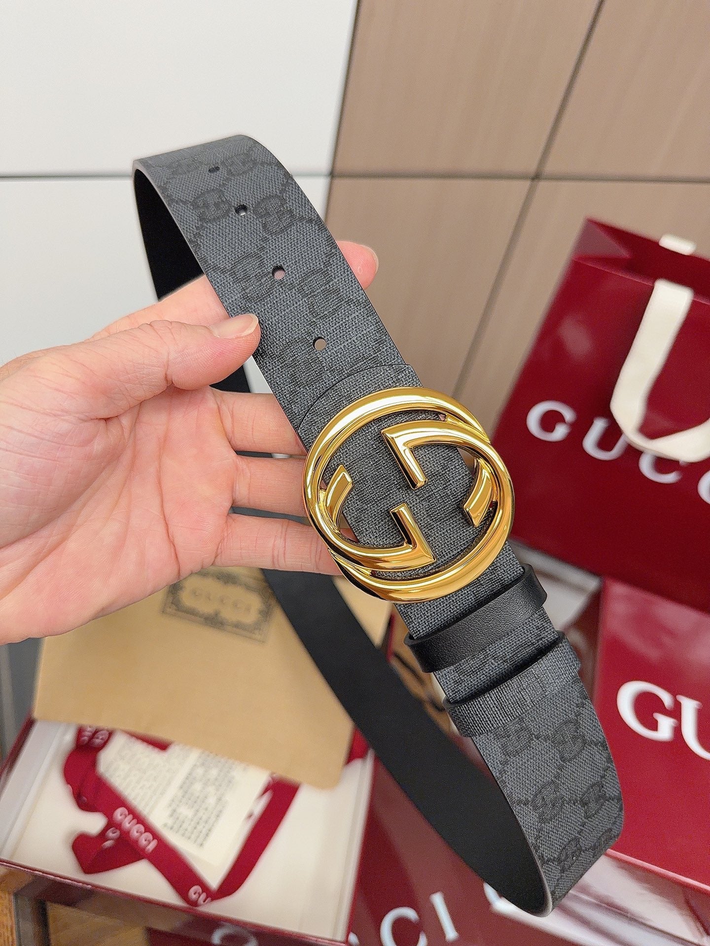 Gucci 2026  GG Supreme Belt 40mm Canvas Leather 215503