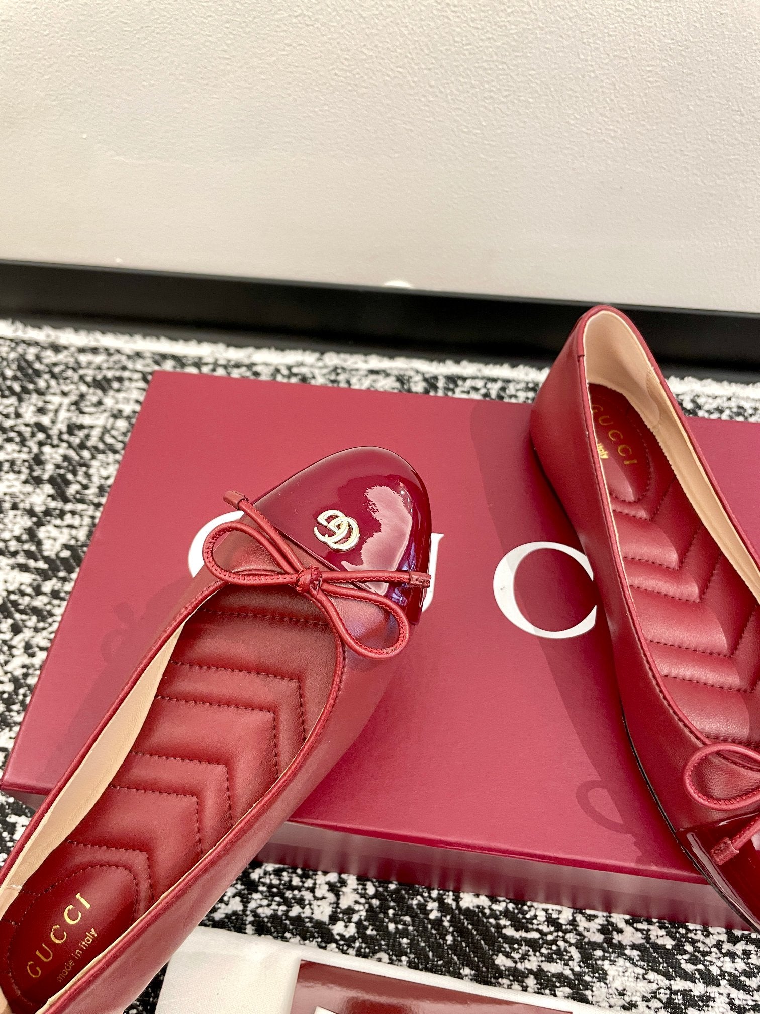 GG 2025 Marmont Ballet Flat Red Patent Leather and Sheepskin 555147