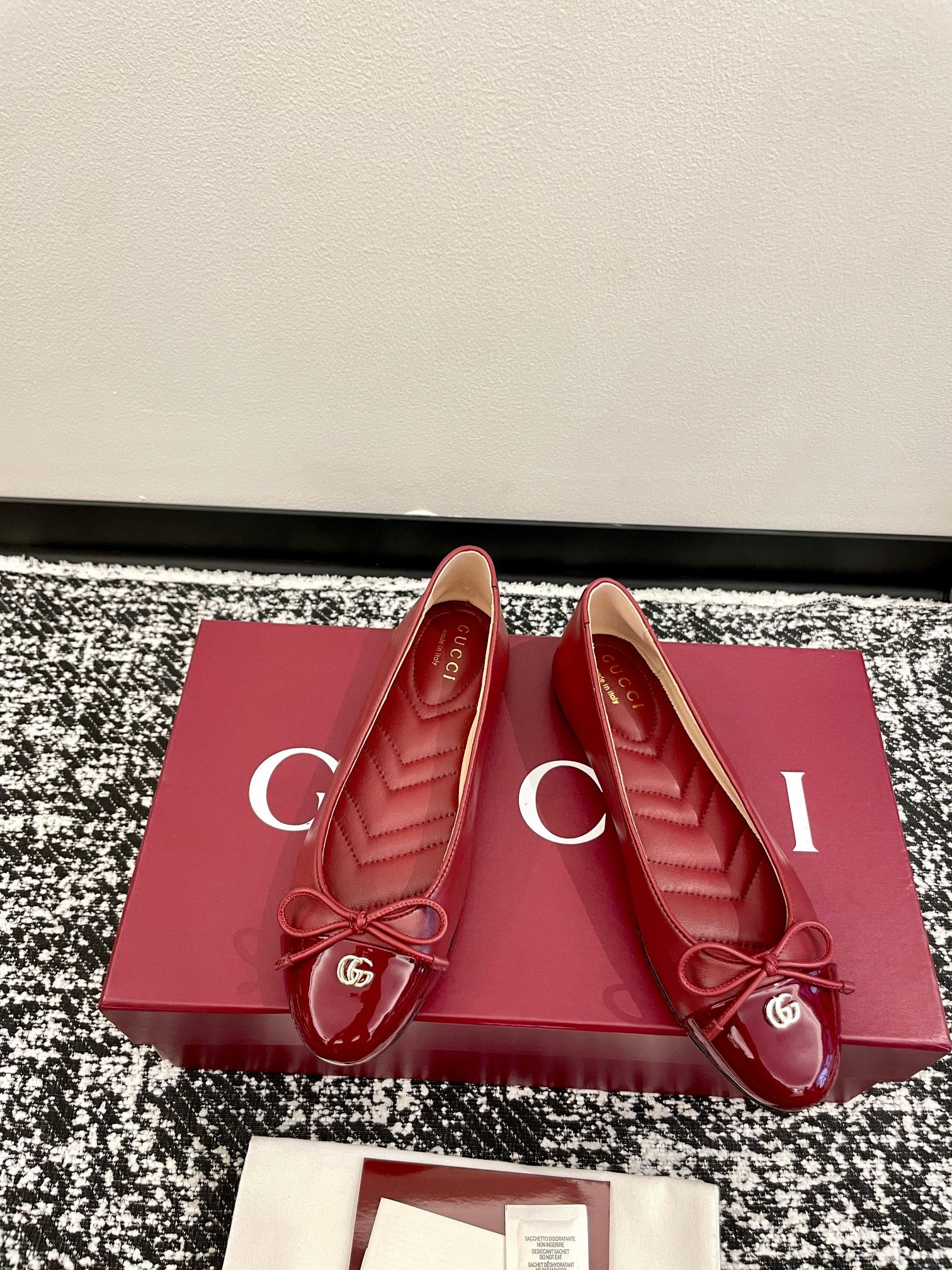 GG 2025 Marmont Ballet Flat Red Patent Leather and Sheepskin 555147