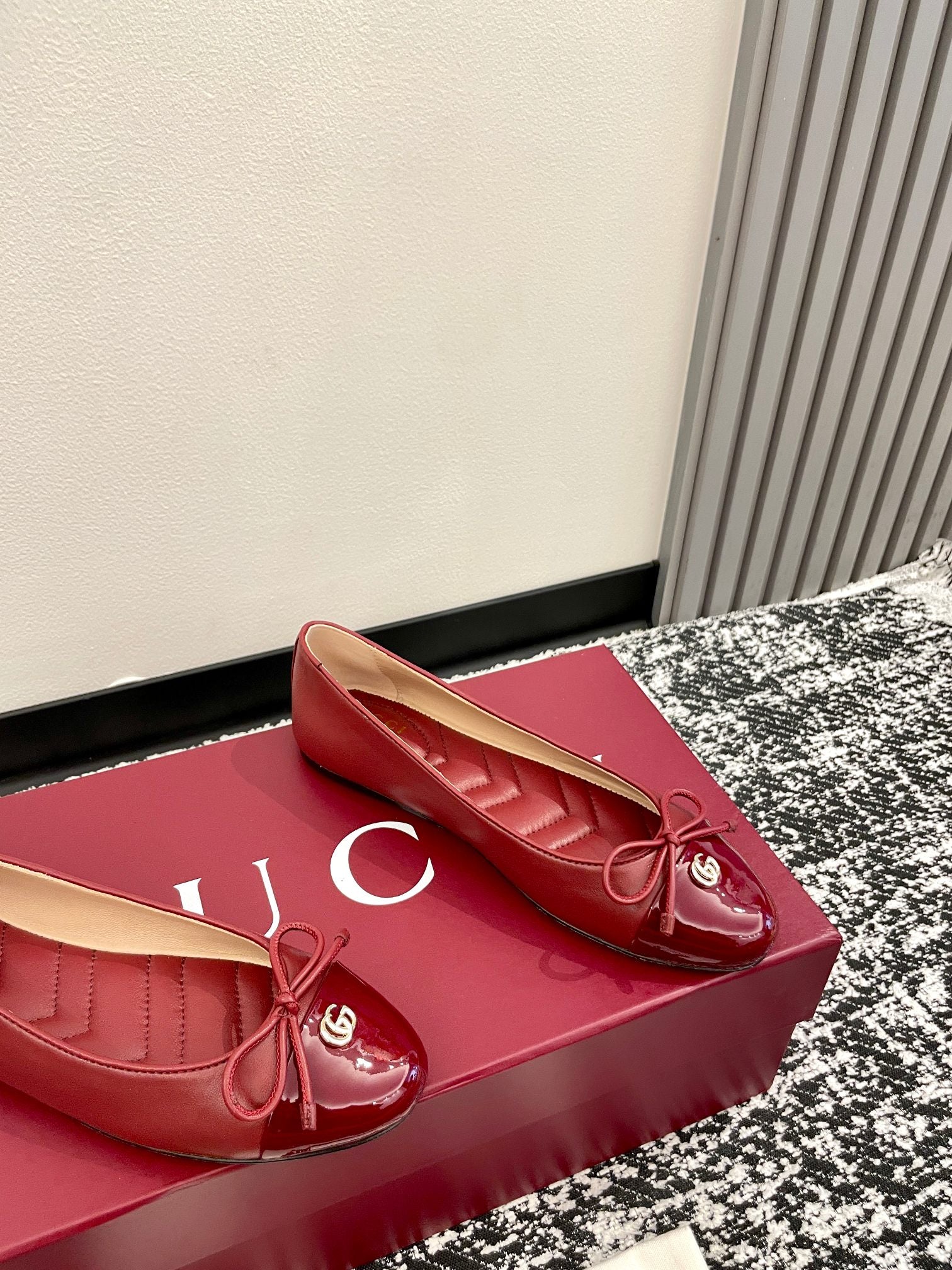 GG 2025 Marmont Ballet Flat Red Patent Leather and Sheepskin 555147