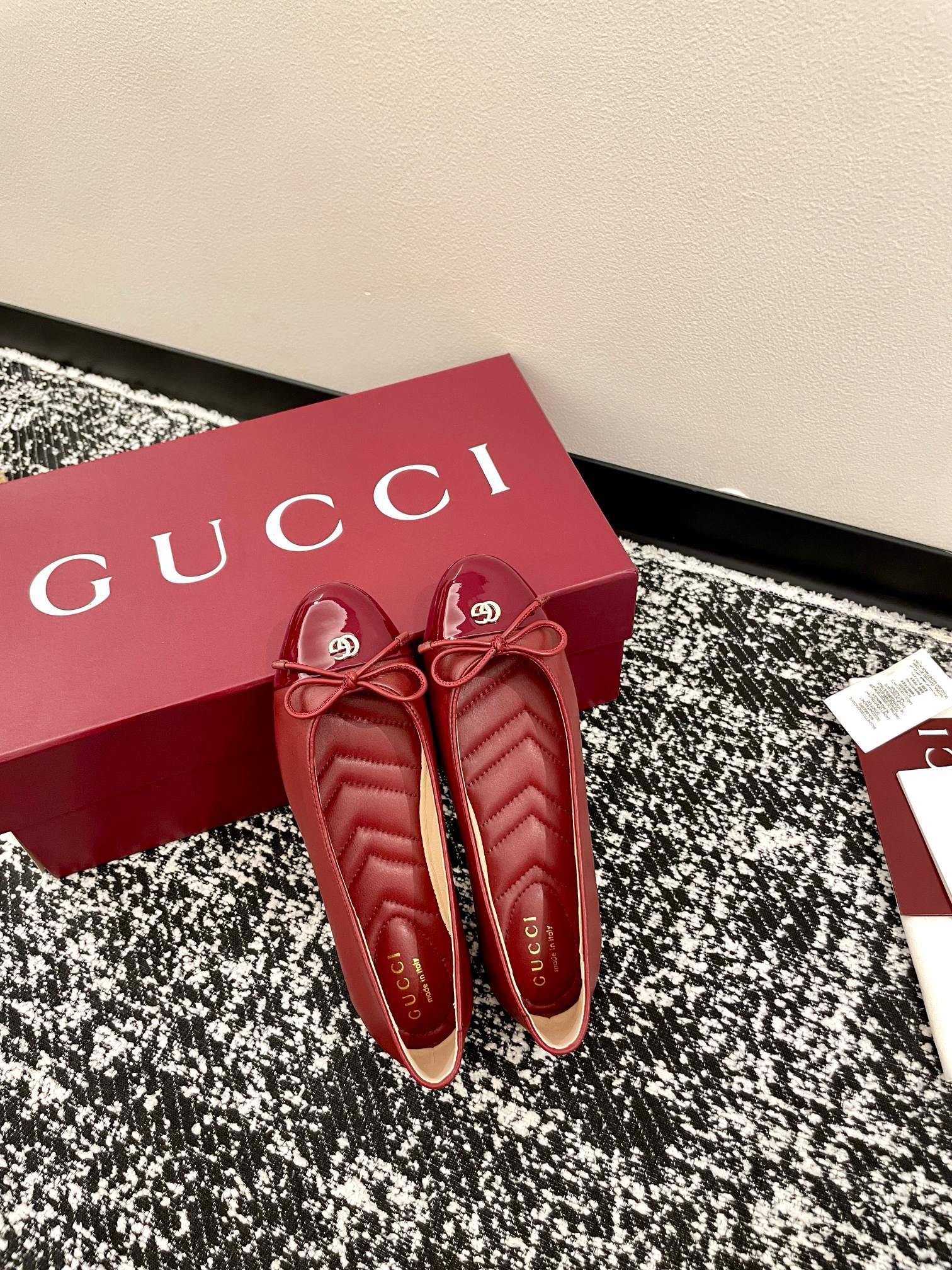 GG 2025 Marmont Ballet Flat Red Patent Leather and Sheepskin 555147