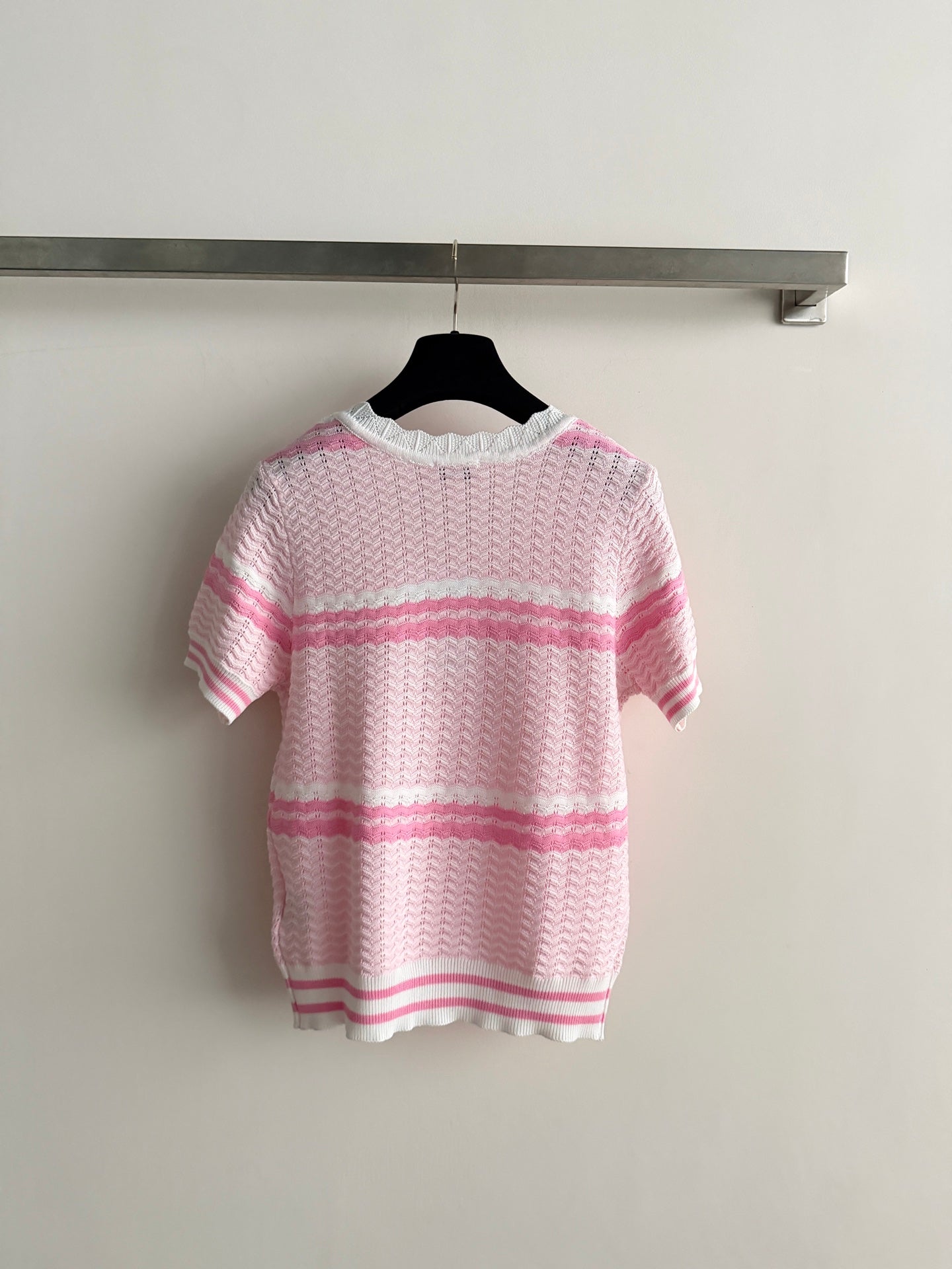 Chanel 2026 Striped Short-sleeved Shirt Pink White Wool