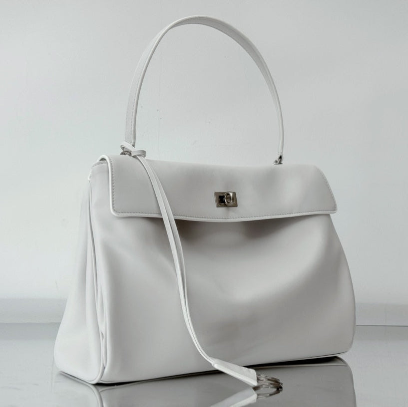 Balenciaga Medium Bag 35 White Calfskin Sliver Hardware