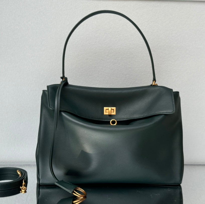 Balenciaga Medium Bag 35 Dark Green Calfskin Gold Hardware