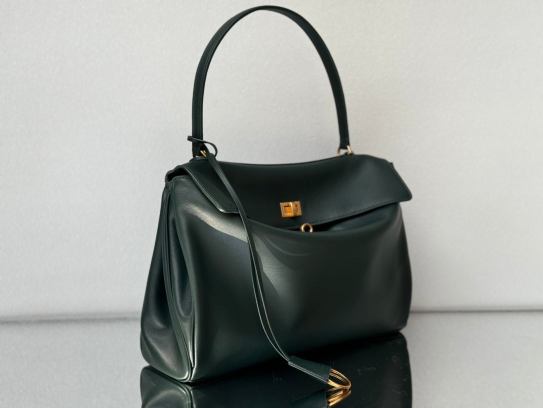 Balenciaga Medium Bag 35 Dark Green Calfskin Gold Hardware