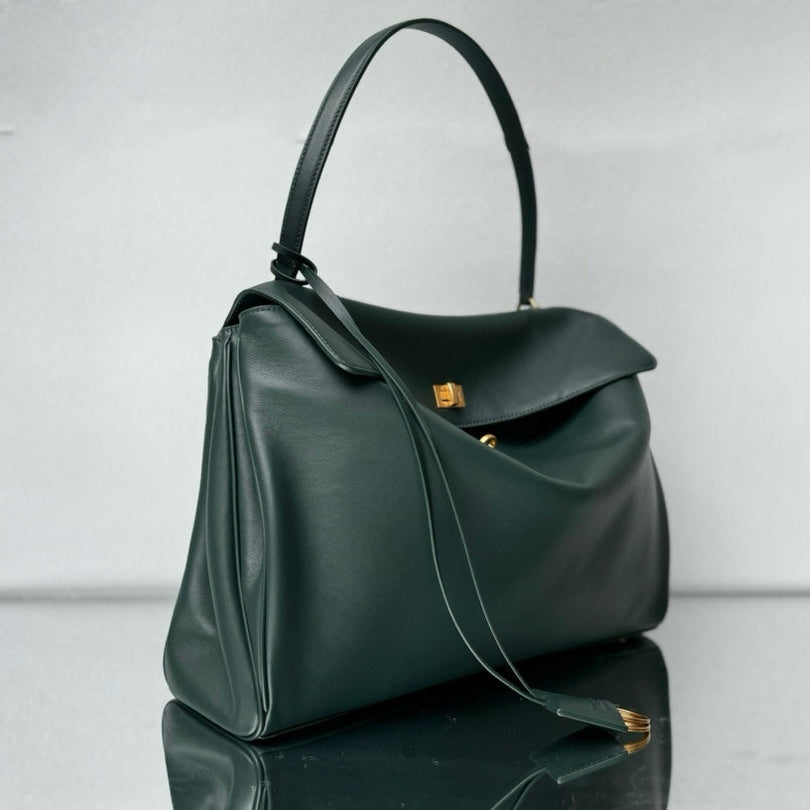 Balenciaga Large Bag 40 Dark Green Calfskin Gold Hardware