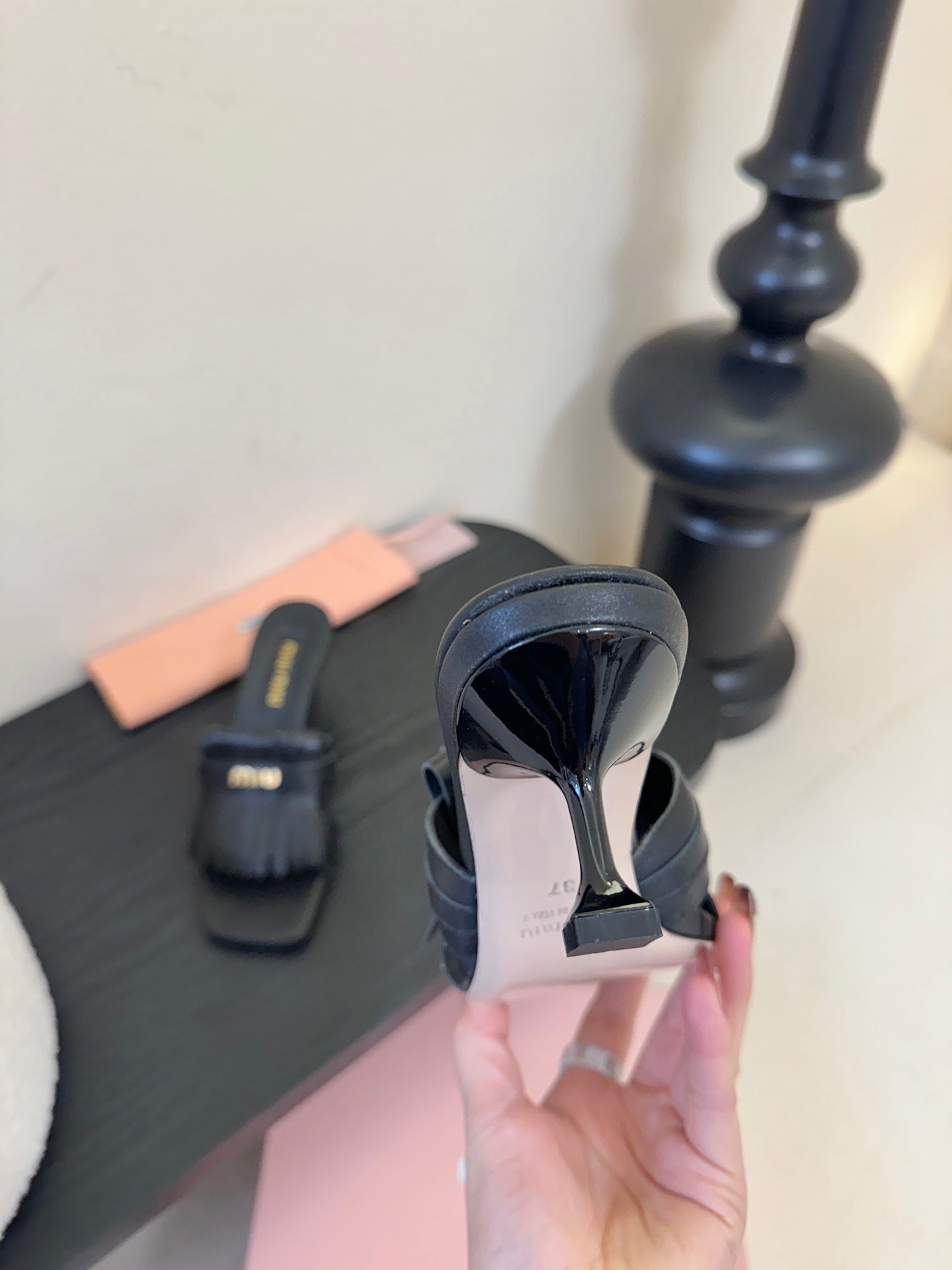 MIU 26ss High Heel Sandals 50 Black Sheepskin 627359