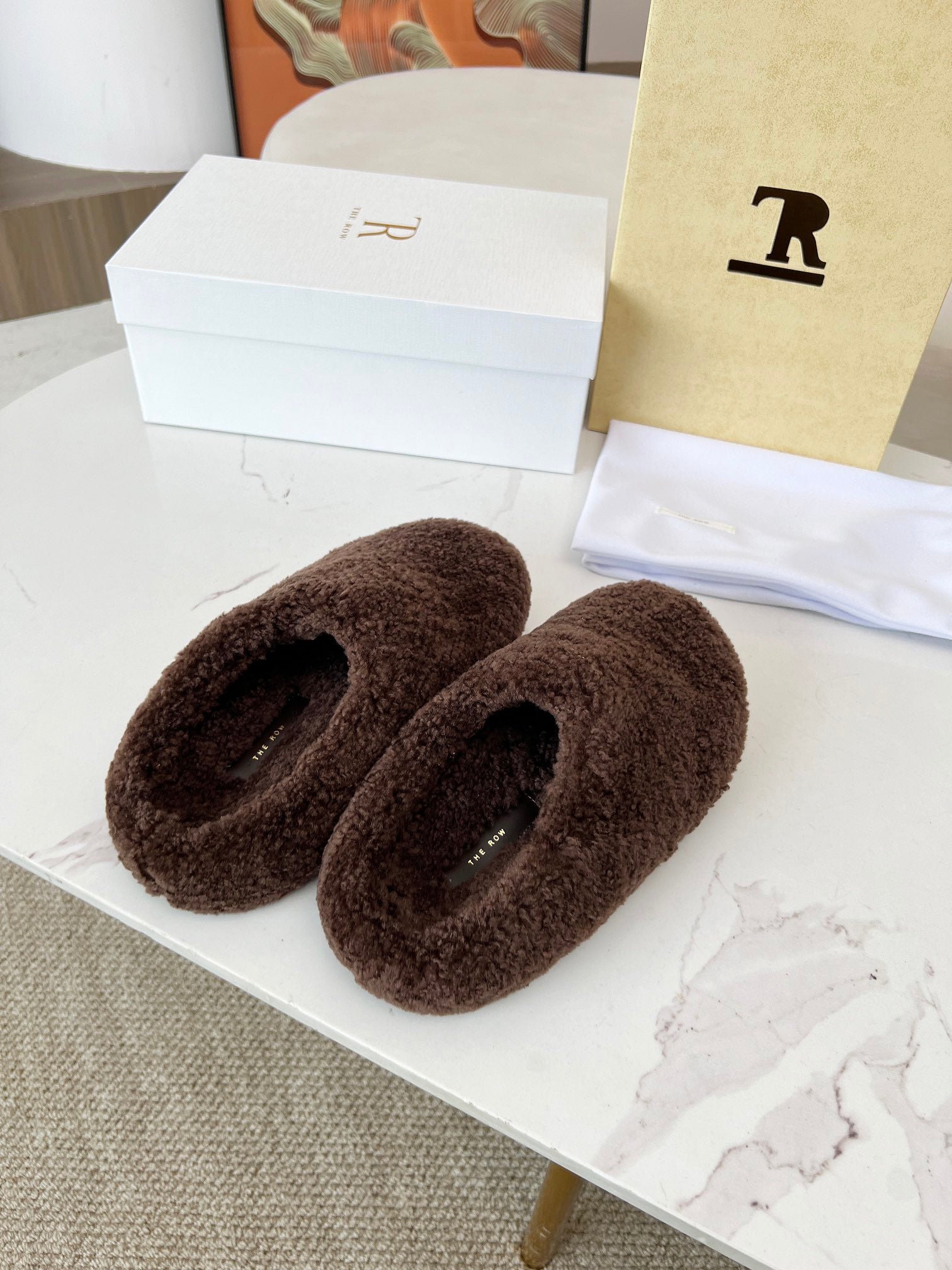 The Row 2025 Retro Oversized Toe Birkenstock Slipper Dark Brown Wool 576031