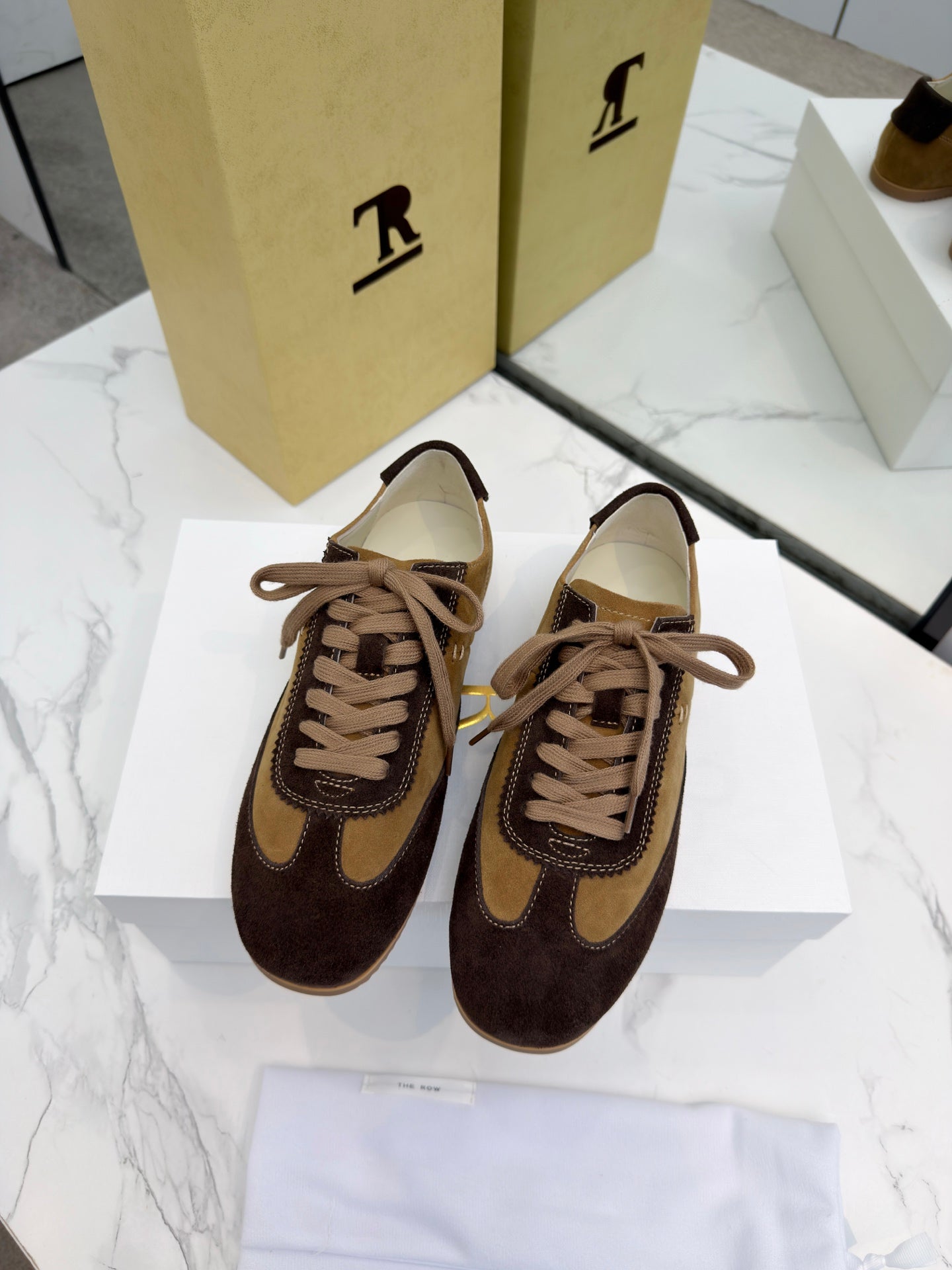 The Row 2025 Sneaker Dark Brown mix Tan Suede Sheepskin 576014