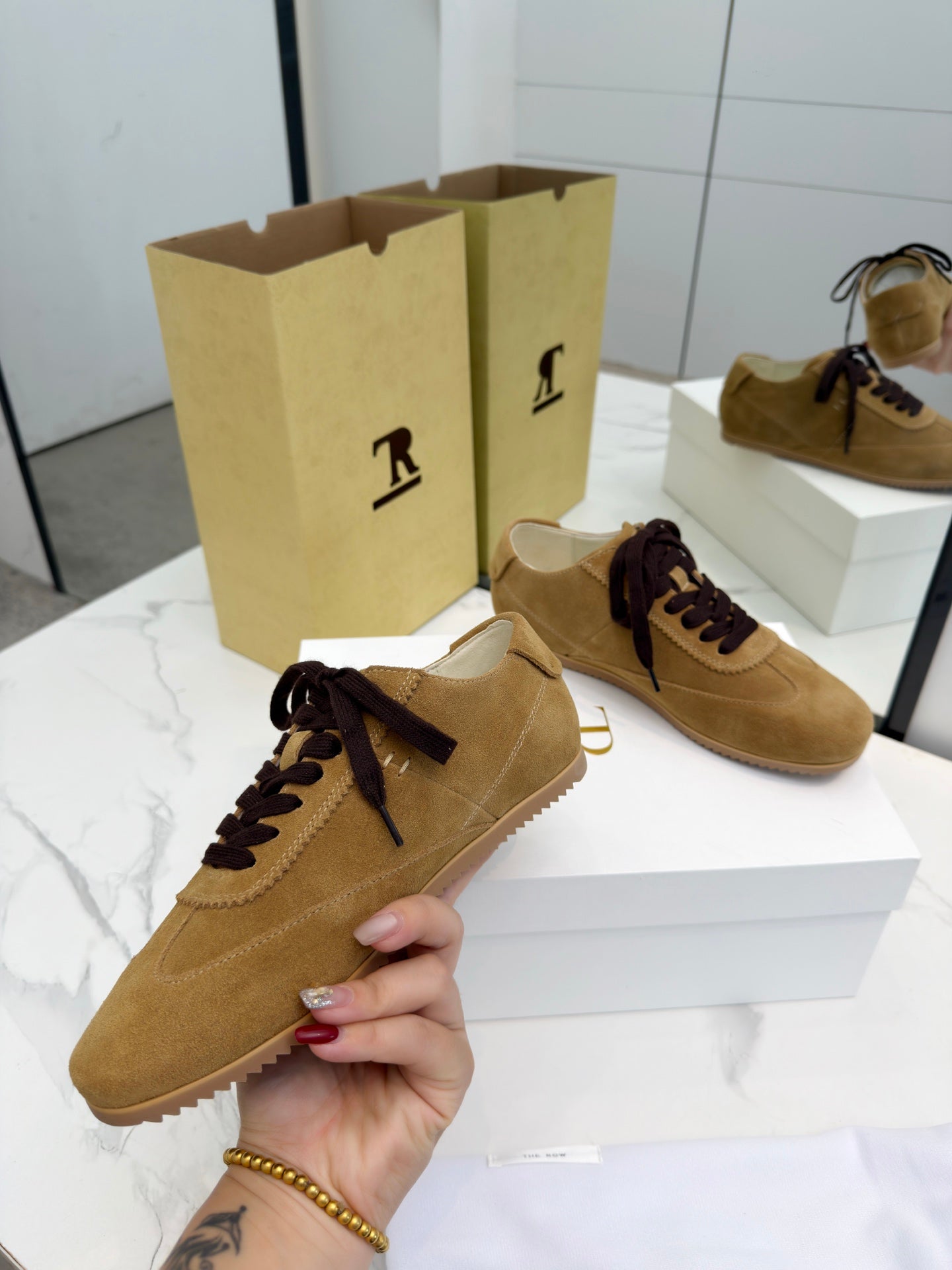 The Row 2025 Sneaker Tan Suede Sheepskin 576015