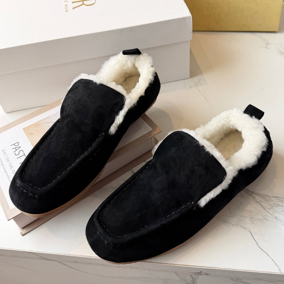 The Row 2025 Loafer Black Suede Wool 576845