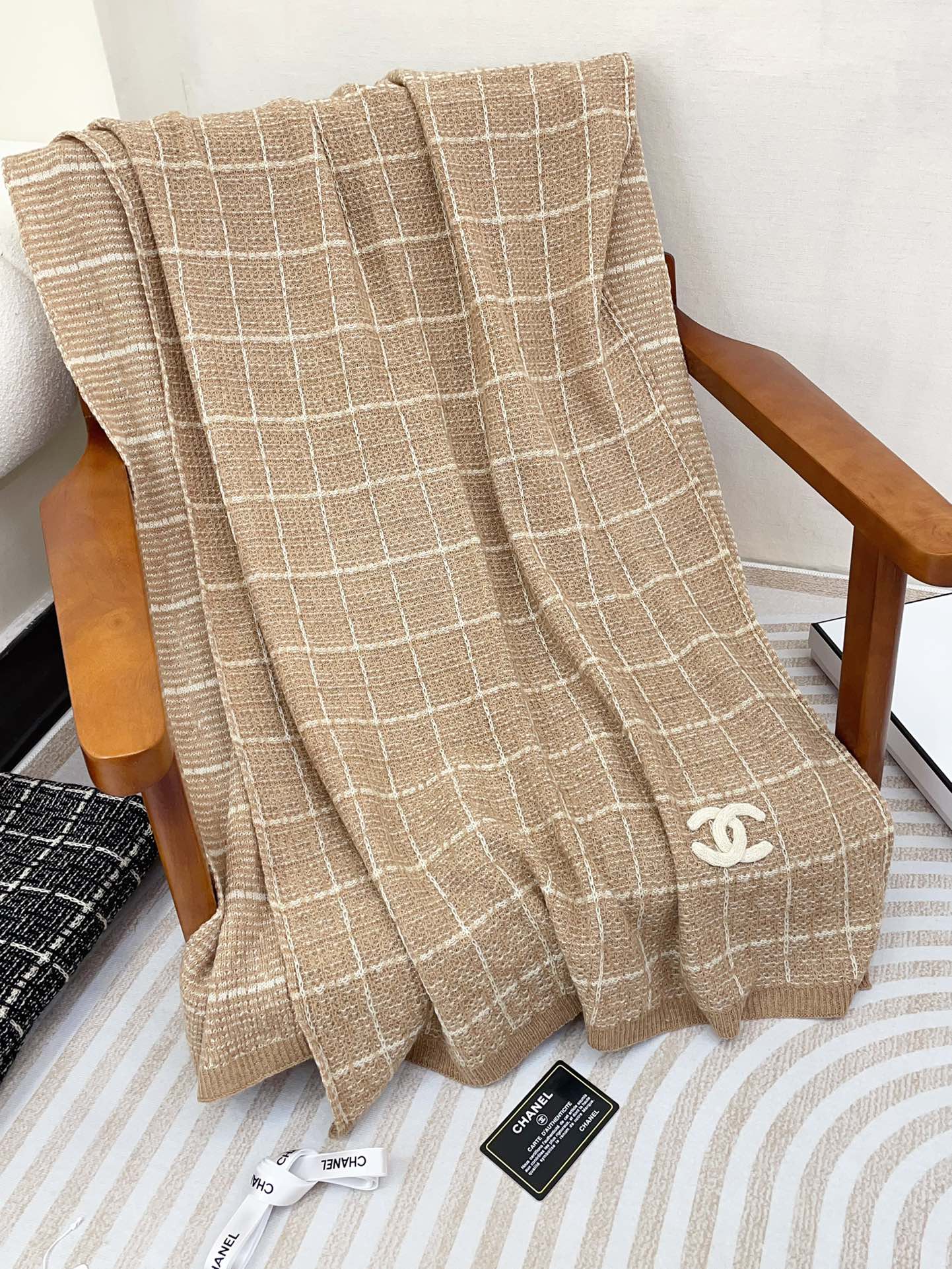 CC Scarf 180 CM In Light Brown With White Stripes Cashmere 415179