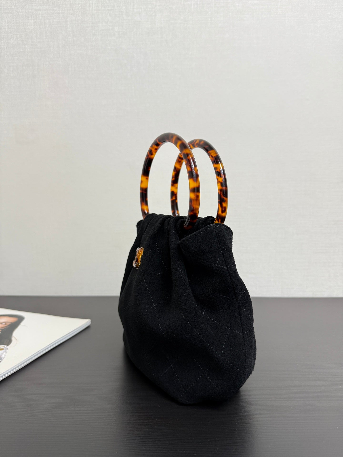 Chanel 2026 Pouch 24cm Black Tortoiseshell Suede Effect Plexi