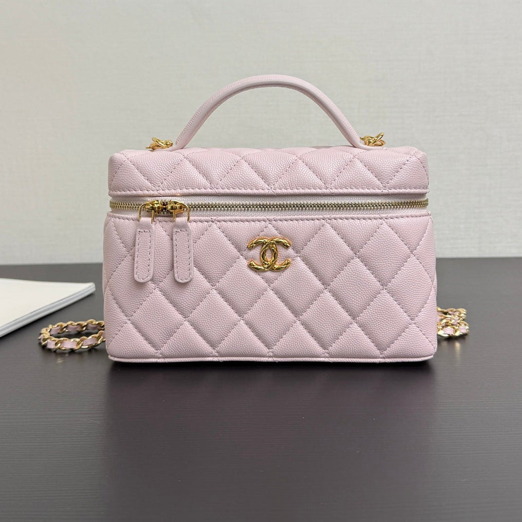 Chanel 2026 Vanity Bag 19cm Pink Quilted Lambskin With Gold Hardware