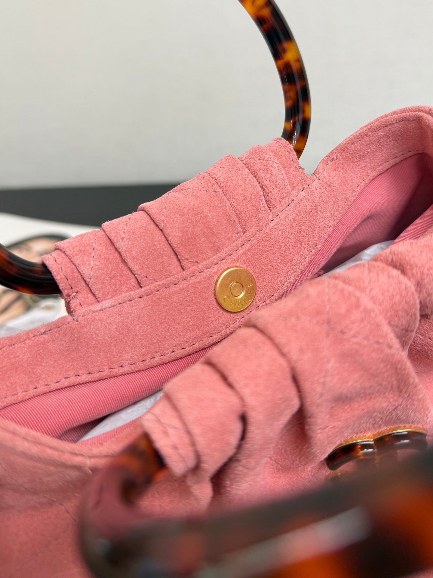 Chanel 2026 Pouch 24cm Pink Tortoiseshell Suede Effect Plexi