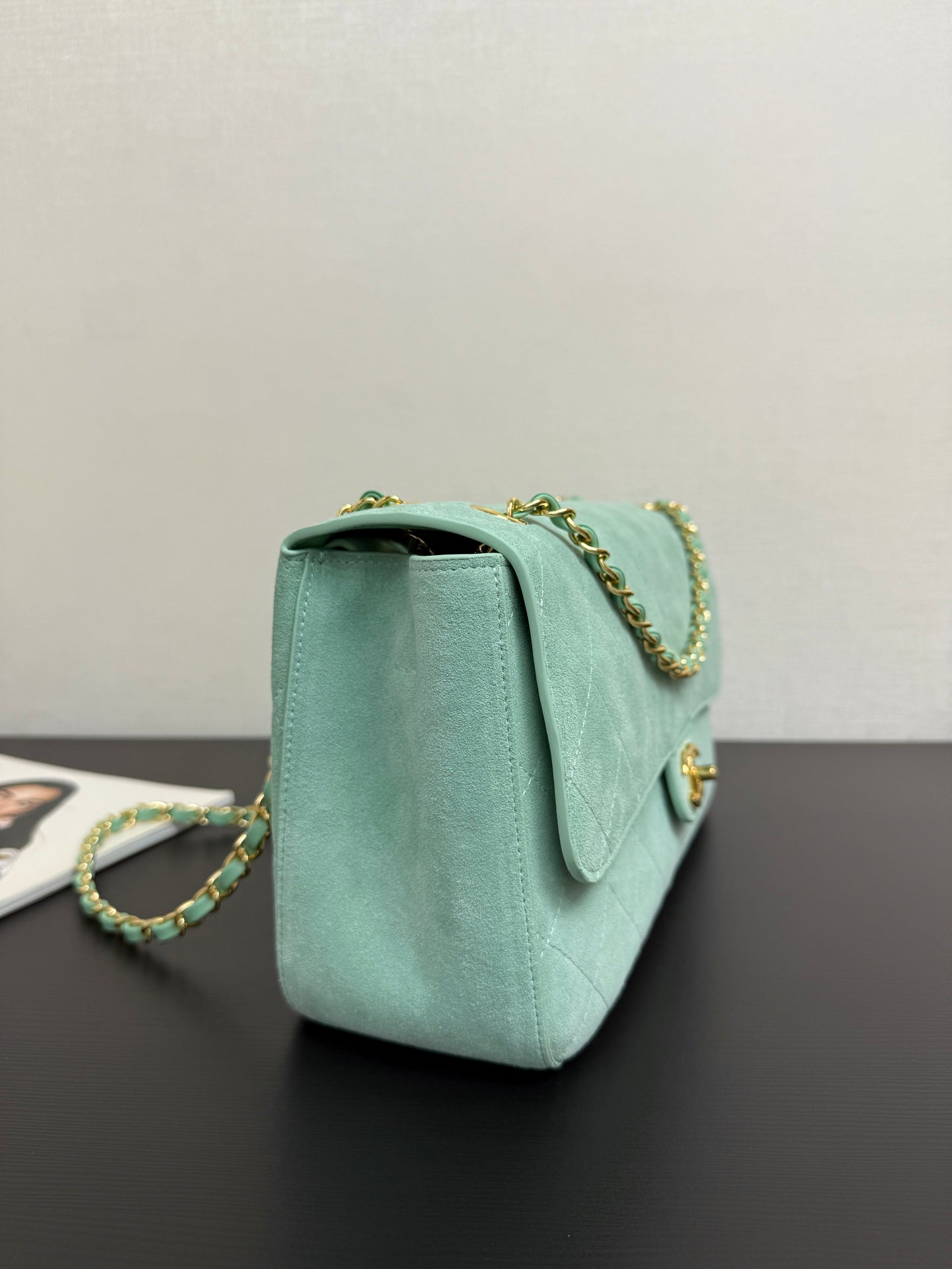 Chanel 2026 Flap Bag 34cm Mint Green Suede Leather