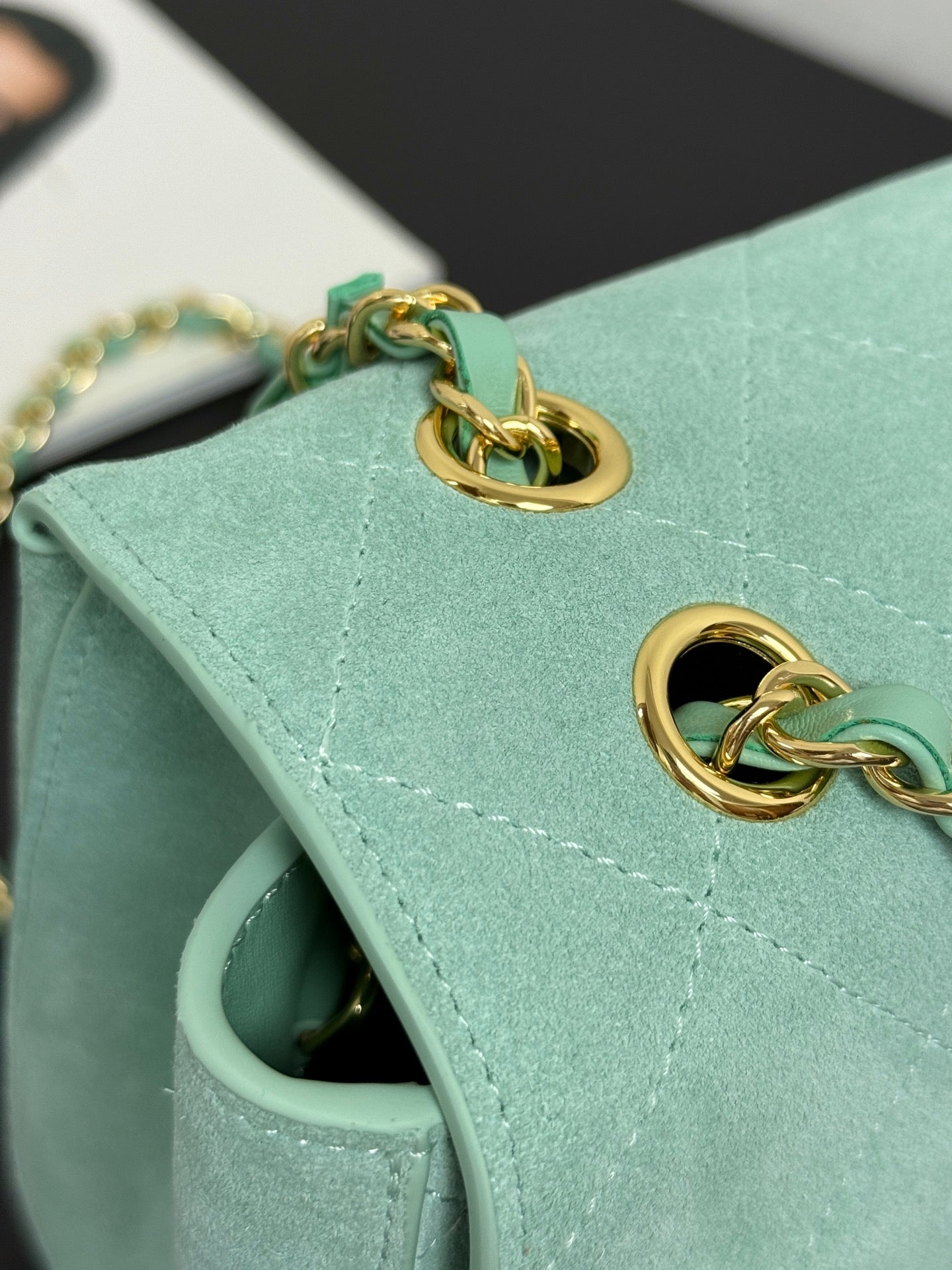 Chanel 2026 Flap Bag 34cm Mint Green Suede Leather
