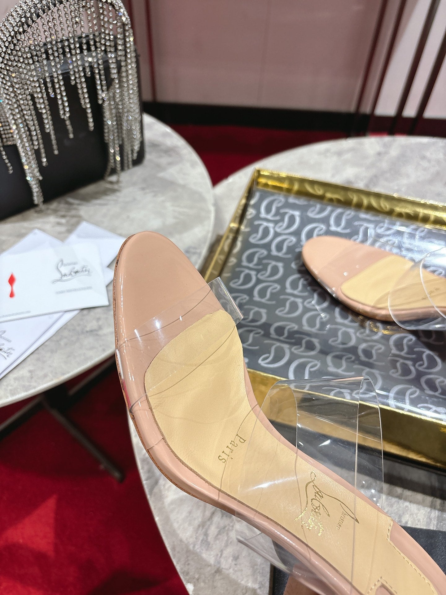 Christian Louboutin 2026 Just Nothing TPU Sandal 55m Beige Leather