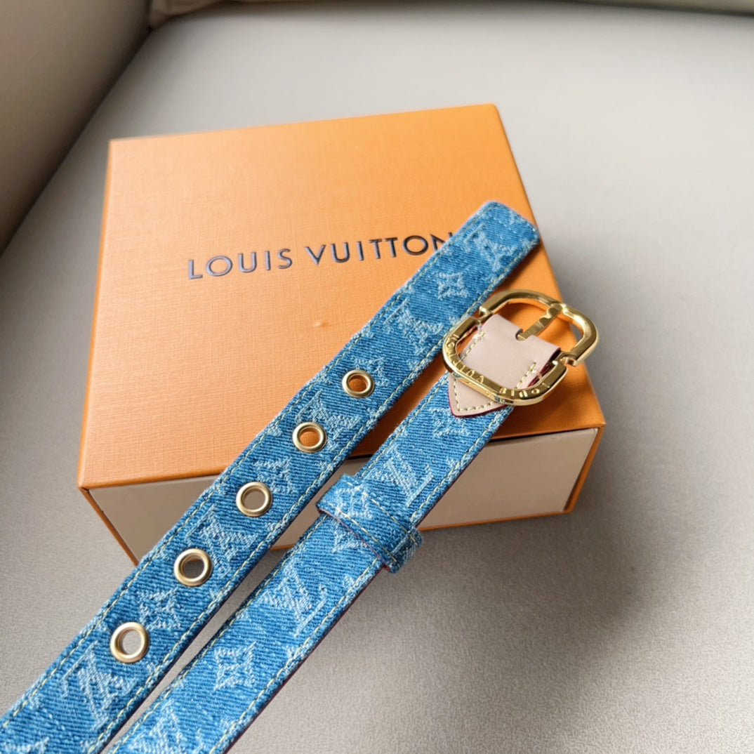LV  30MM BELT LIGHT BLUE MONOGRAM DENIM GOLD HARDWARE