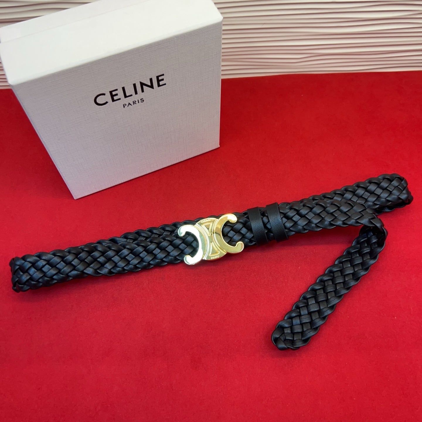 Celine 2026 Arc de Triomphe Belt 3.0cm Braided Leather