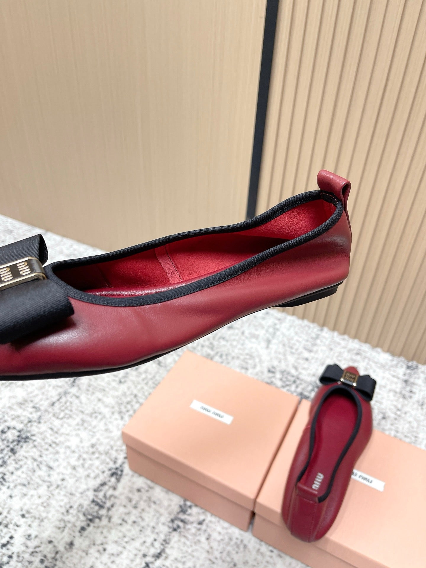 Miu Pointed-Toe Ballet Flats Dark Red Sheepskin 591564