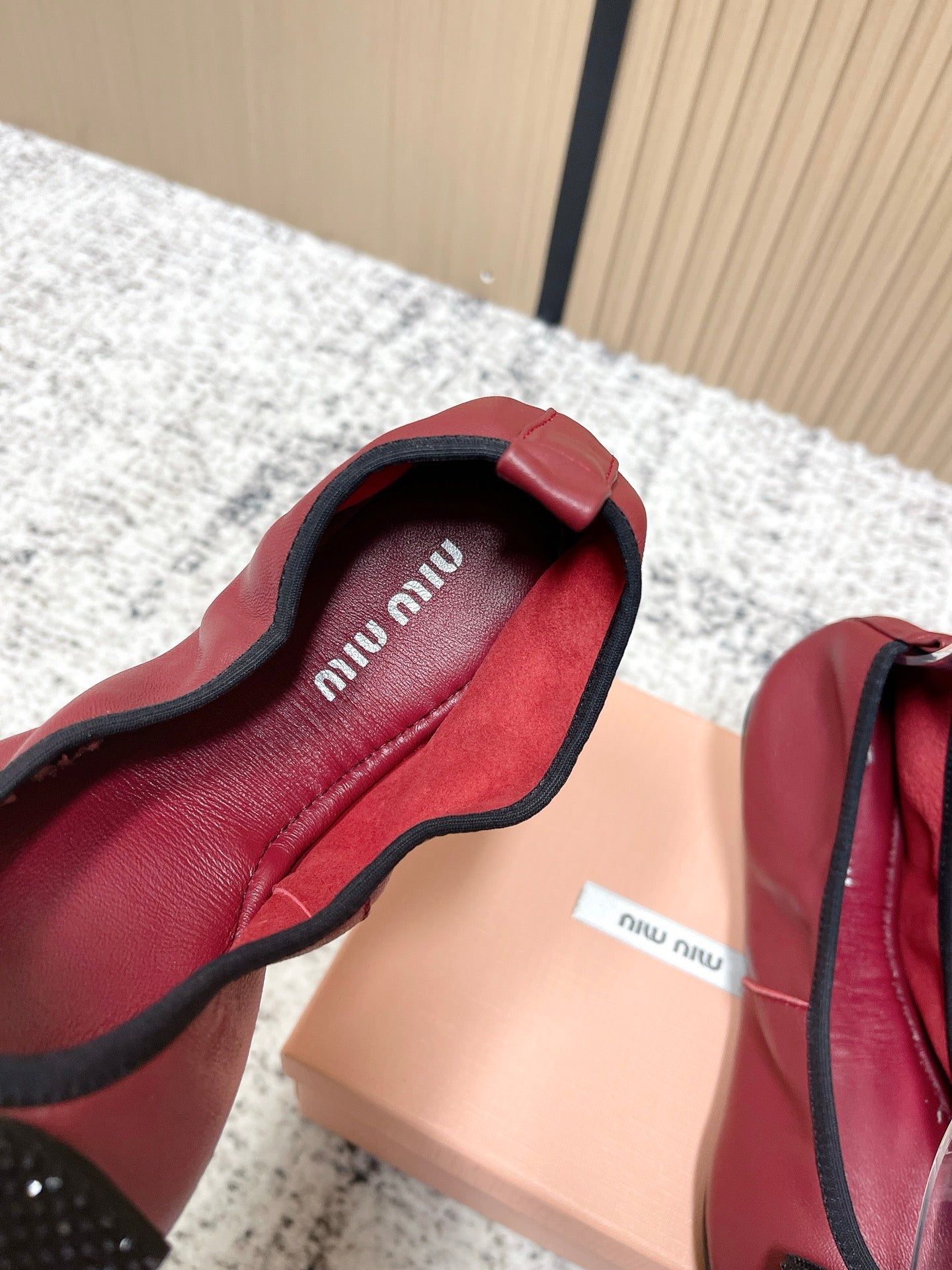 Miu Pointed-Toe Ballet Flats Dark Red Sheepskin 591570