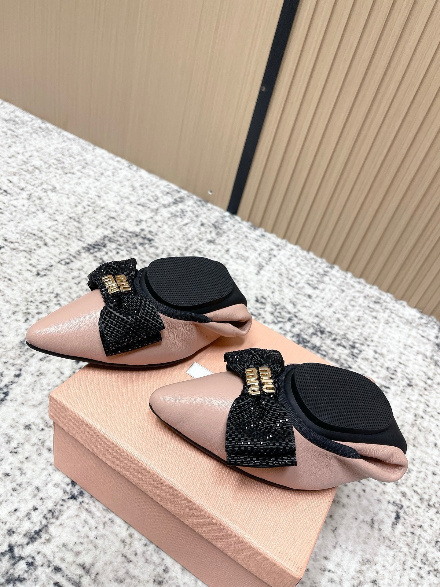 Miu Pointed-Toe Ballet Flats Light Pink Sheepskin 591571