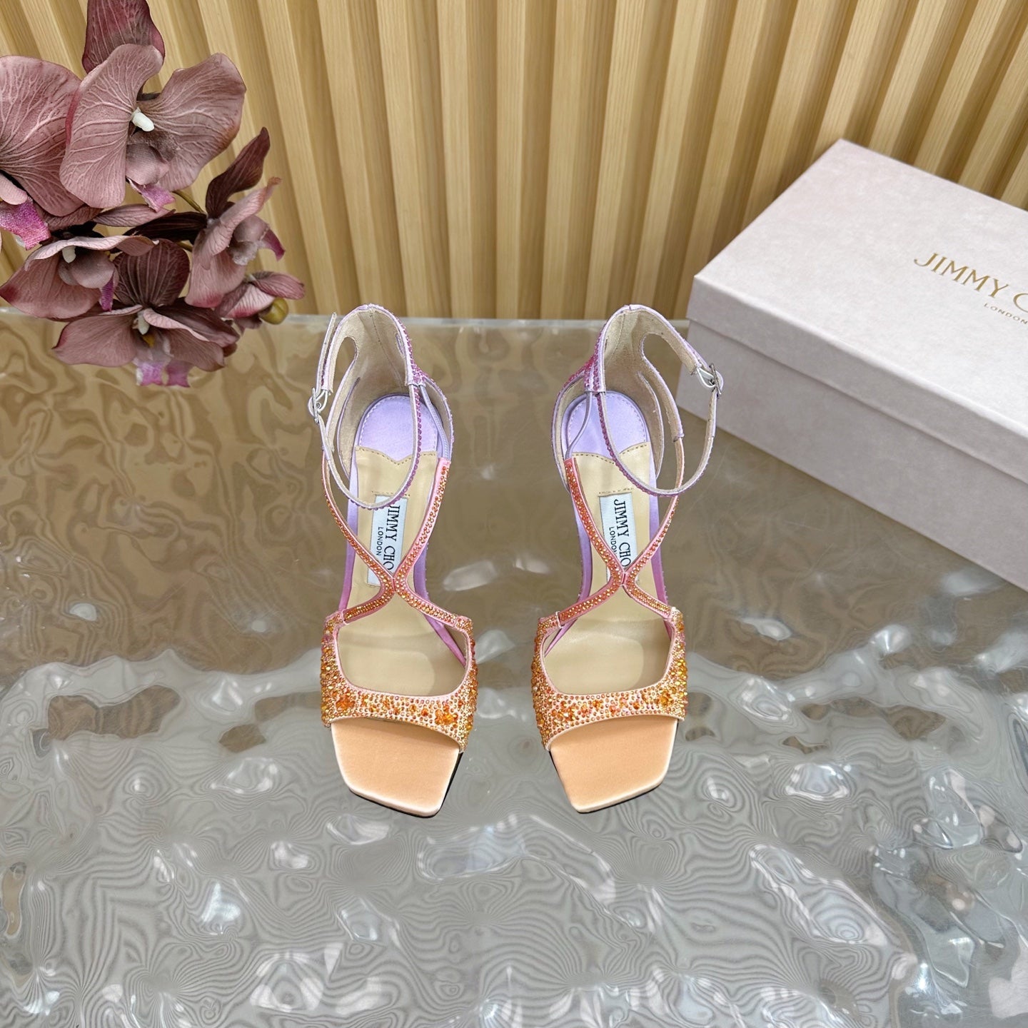 Jimmy Choo 2026 Azia Sandals 100mm Silk Satin With Rhinestones 949819