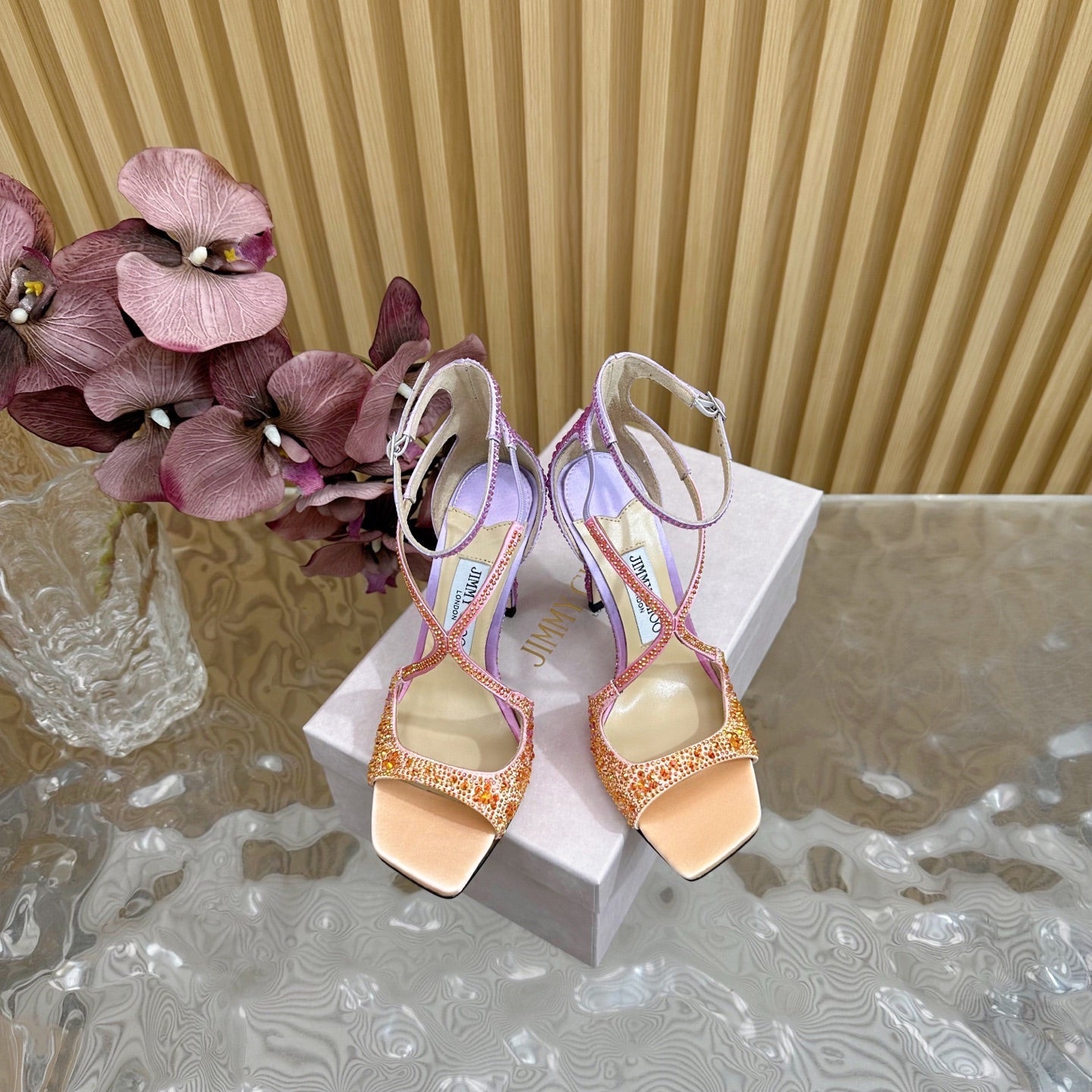 Jimmy Choo 2026 Azia Sandals 100mm Silk Satin With Rhinestones 949819