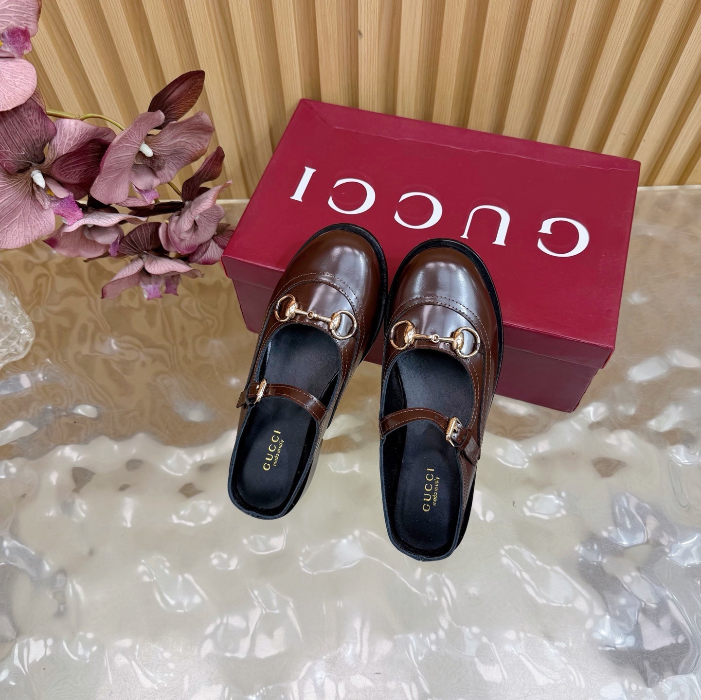 GG 26 Mule Dark Brown Beaded Sheepskin 589457