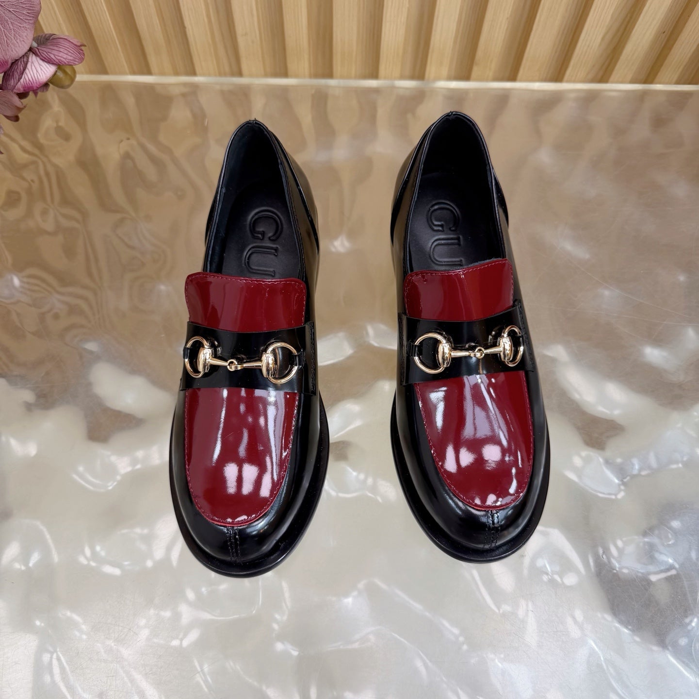 GG 26 Horsebit Loafers Black Red Sheepskin 589464