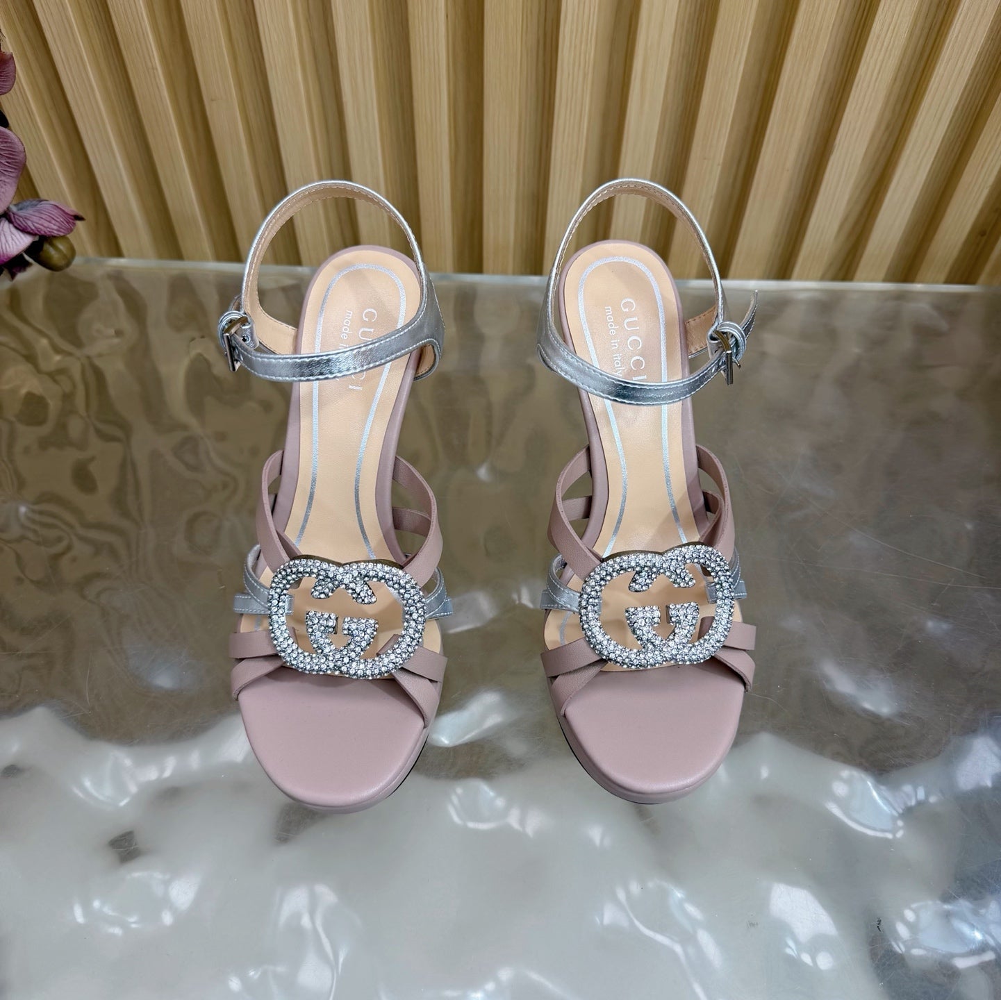 GG 26 High-Heeled Platform Sandals 105 Blush Pink Cowhide 589497