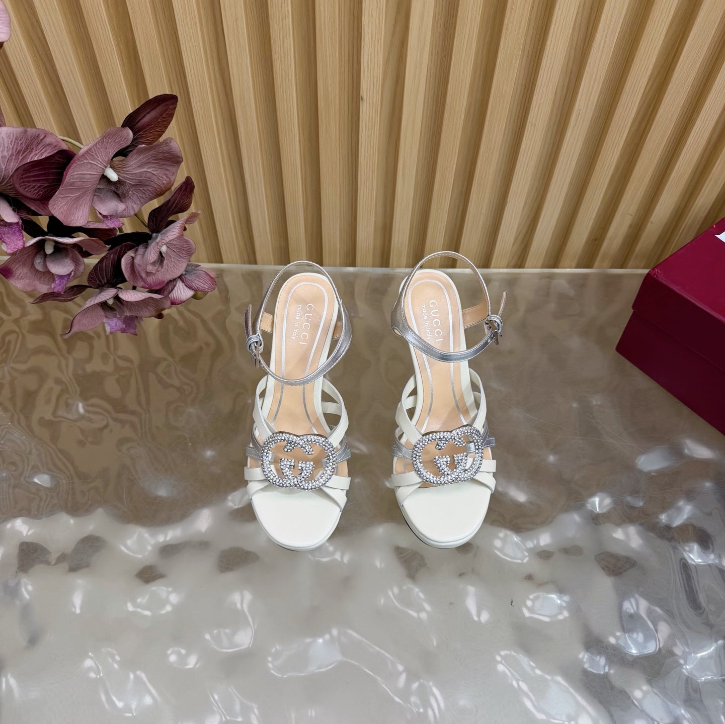 GG 26 High-Heeled Platform Sandals 105 White Cowhide 589499