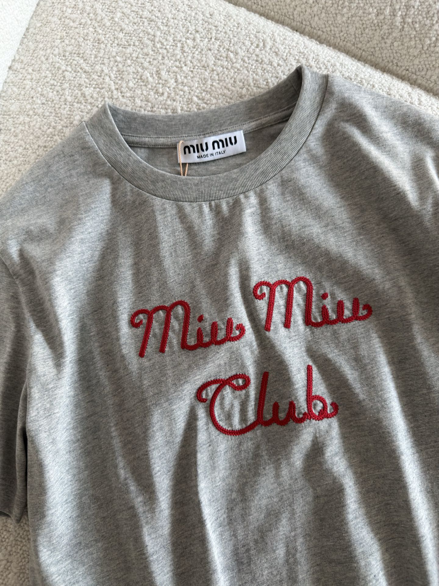 Miumiu 2026 Embroidered Short-Sleeve Tee White and Gray Cotton 810778