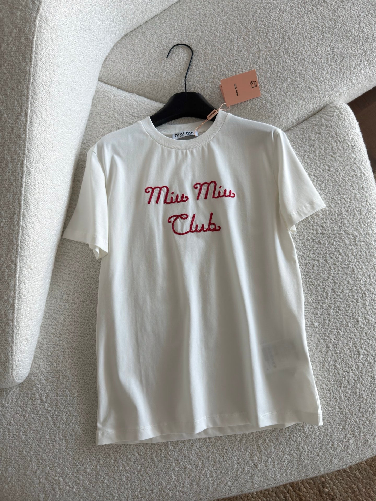 Miumiu 2026 Embroidered Short-Sleeve Tee White and Gray Cotton 810778