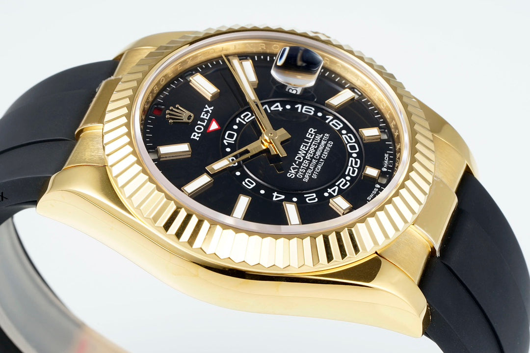 Rolex Sky-Dweller 42mm Gold Case Black Dial Rubber Strap