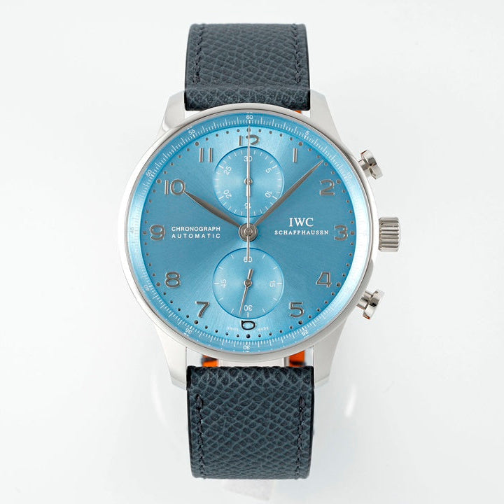 IWC Portuguese 41mm Blue Dial Steel Case Black Blue Leather Strap