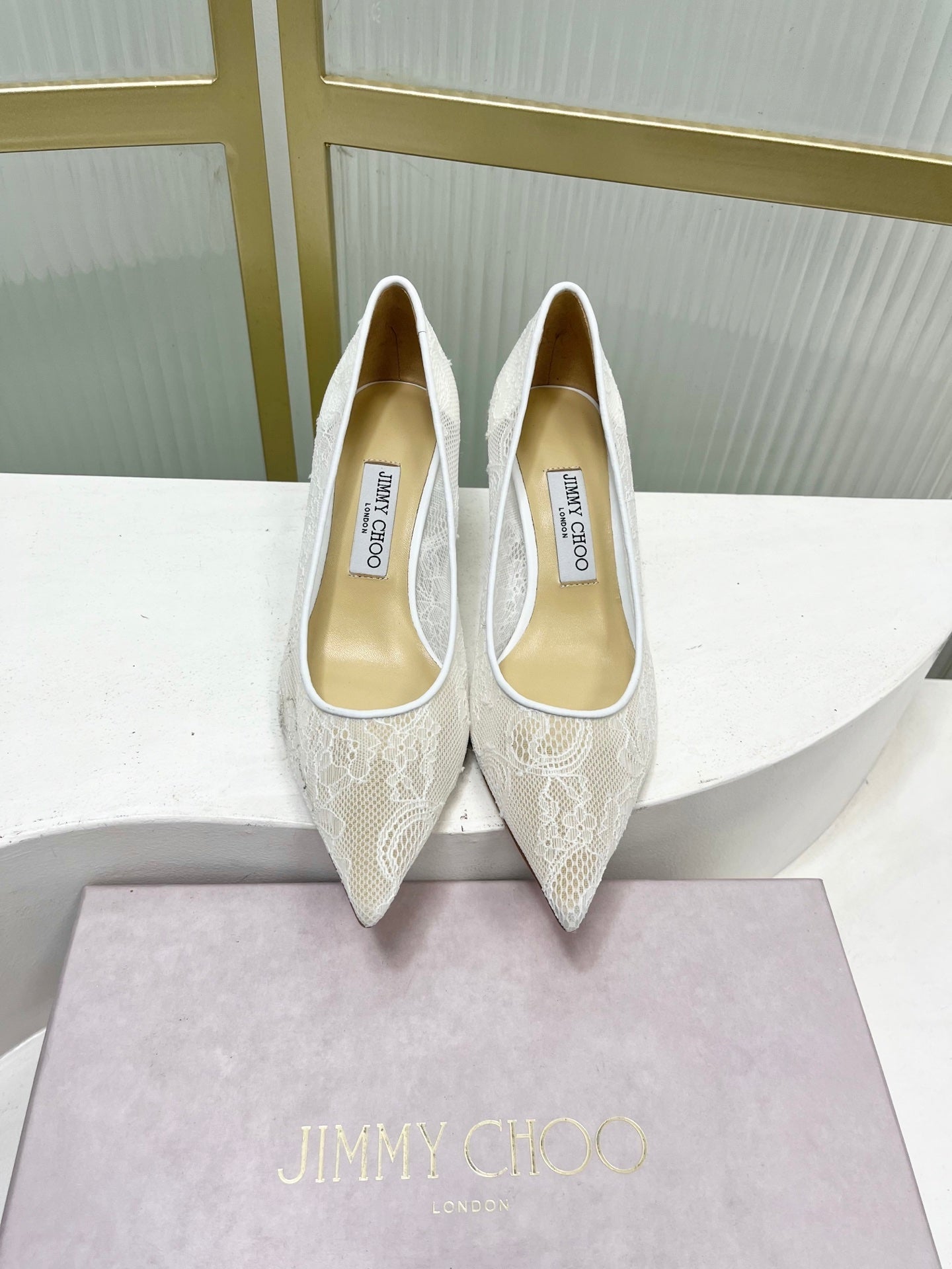 Jimmy 26s Heel Pump 65 White Beige Lace Sheepskin 605949