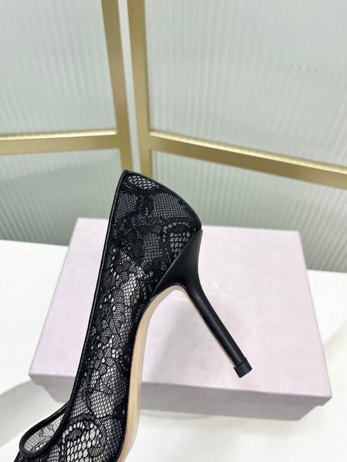 Jimmy 26s Heel Pump 85 Black Beige Lace Sheepskin 605953