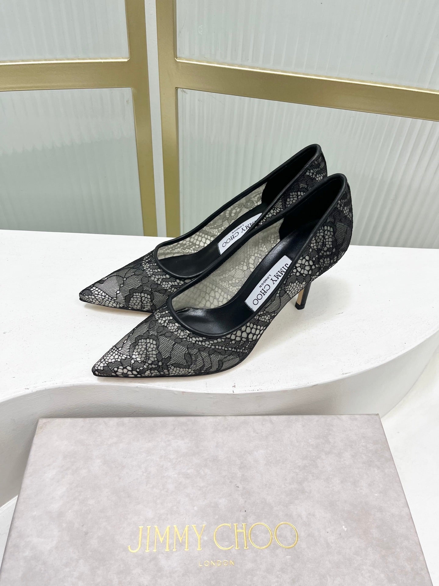 Jimmy 26s High Heel Pump 85 Black Lace Sheepskin 605956
