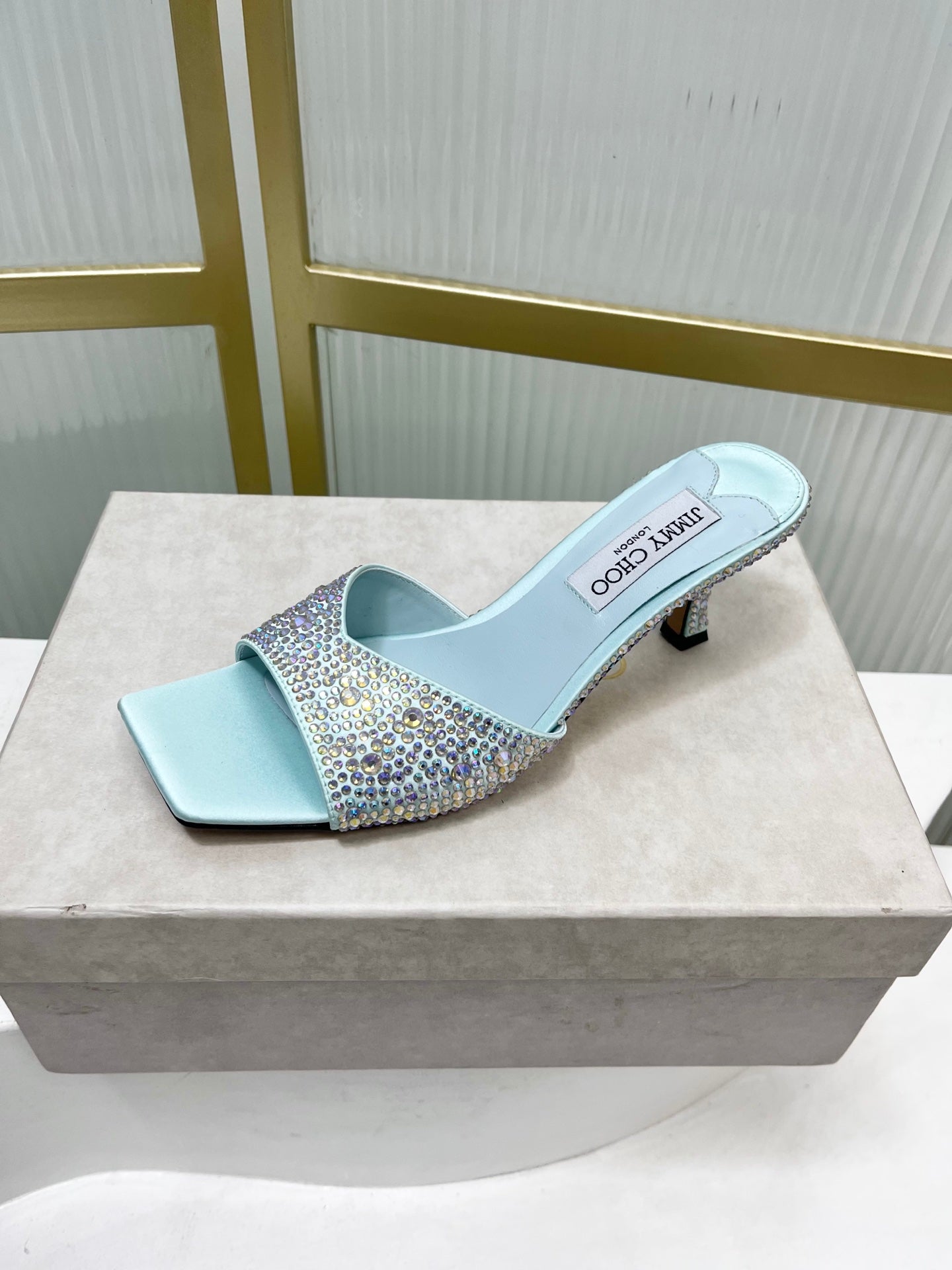 Jimmy 26s High-Heeled Slippers 65 Pastel Blue Diamond Sheepskin  605978