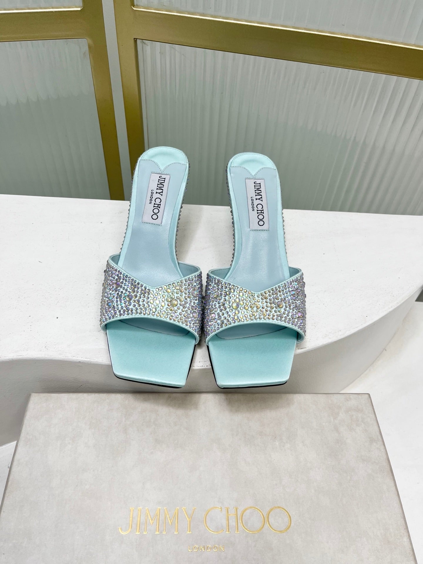 Jimmy 26s High-Heeled Slippers 65 Pastel Blue Diamond Sheepskin  605978