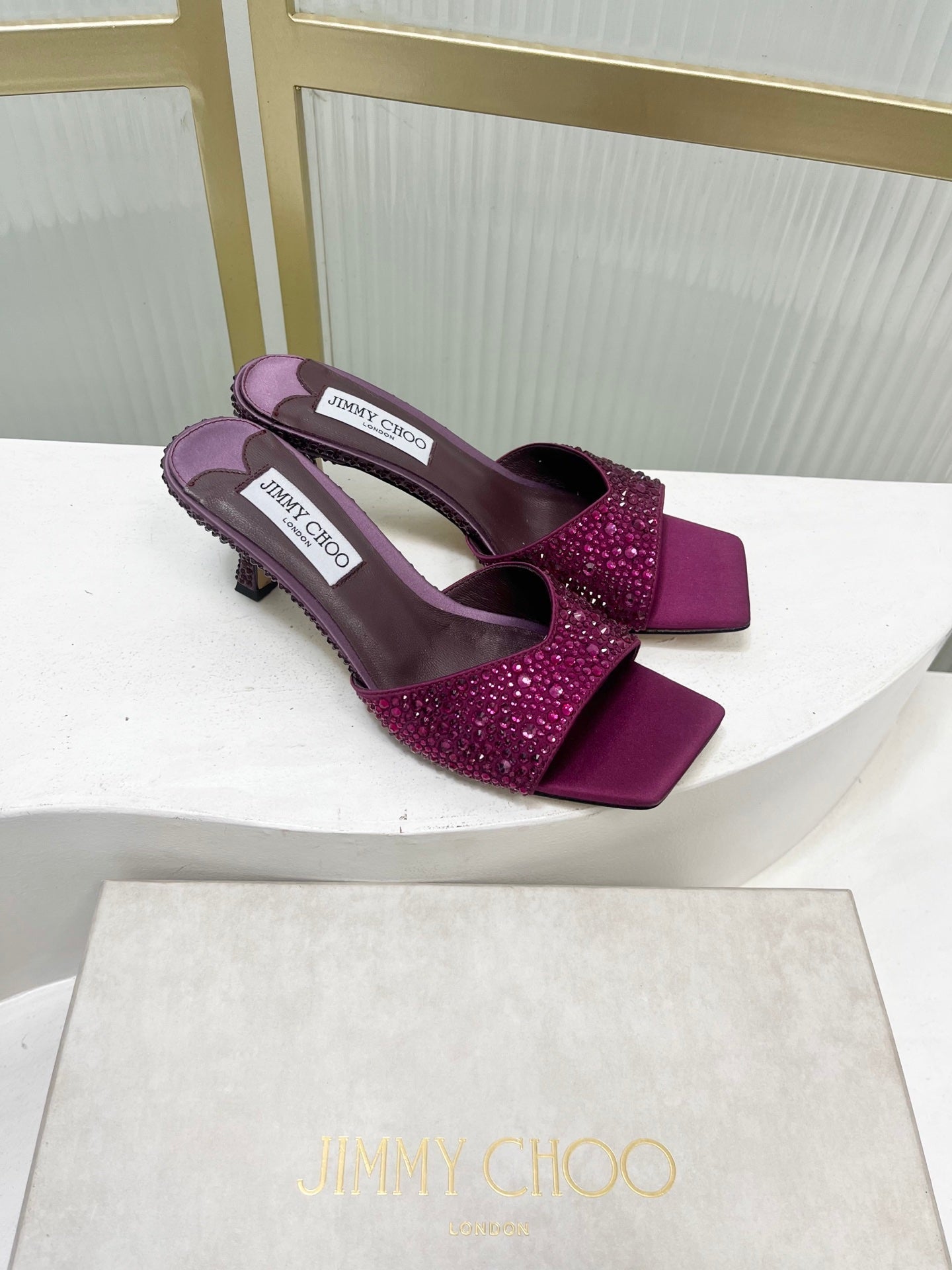 Jimmy 26s High-Heeled Slippers 65 Purple Diamond Sheepskin  605979