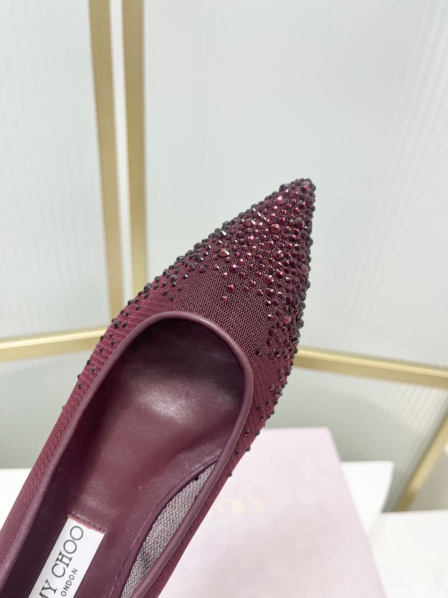 Jimmy 26s Ballet Flats Burgundy Rhinestones Mesh Sheepskin 605980