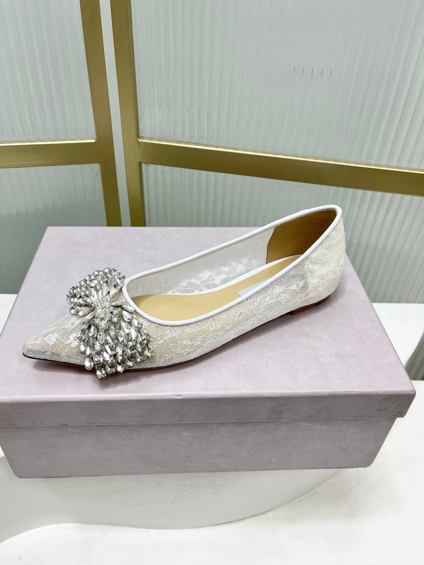 Jimmy 26s Ballet Flats White Imported Lace Sheepskin 605983