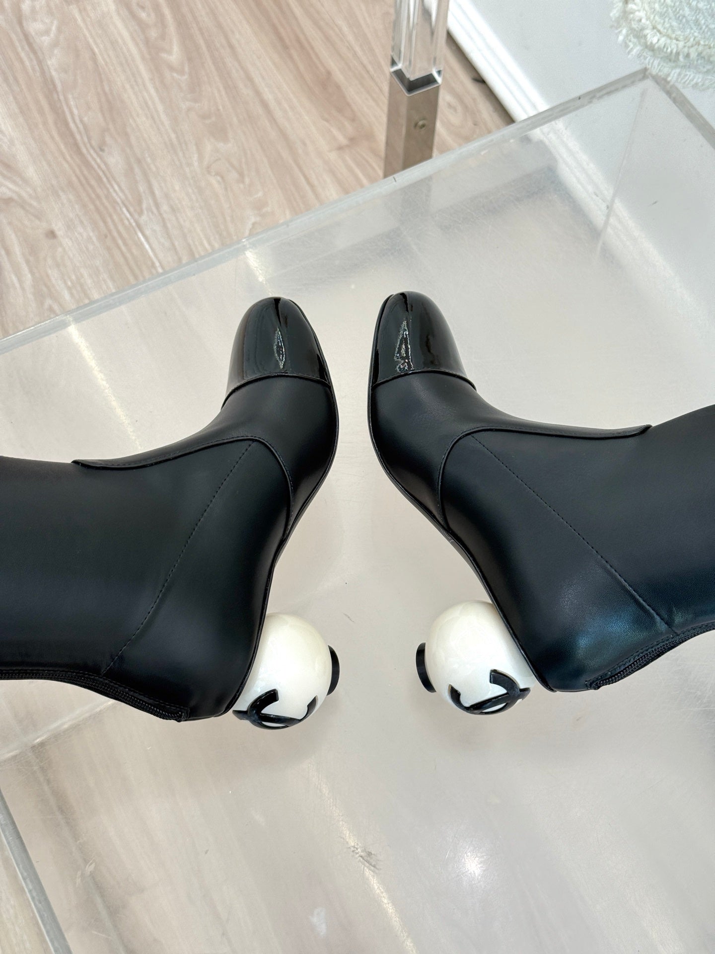 Chanel 25 Double C Giant Pearl Heel Long Boot Black White  Sheepskin 465413